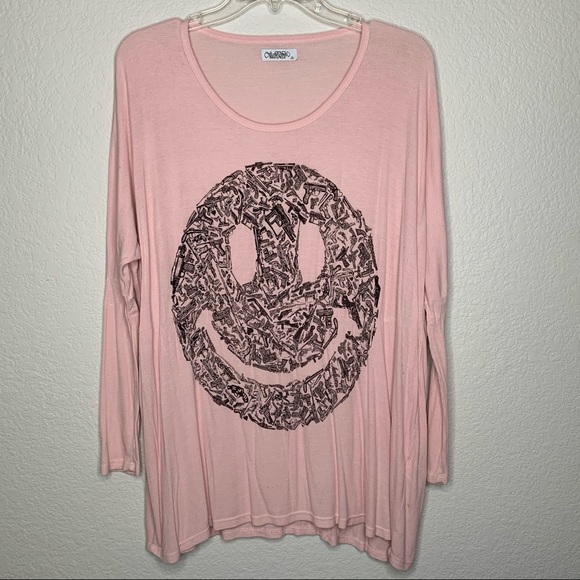 Lauren Moshi Pink Gun Happy Smiley Face Tunic